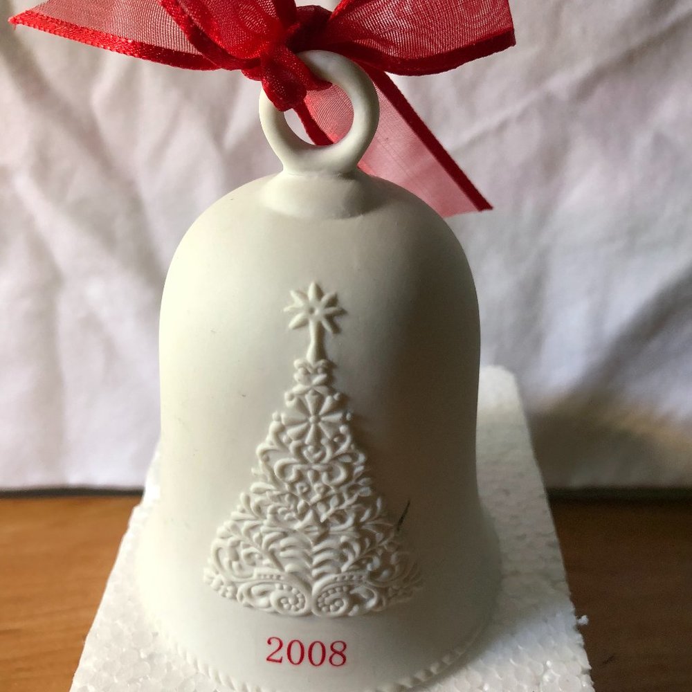 White porcelain 2008 Halmark Christmas Bell